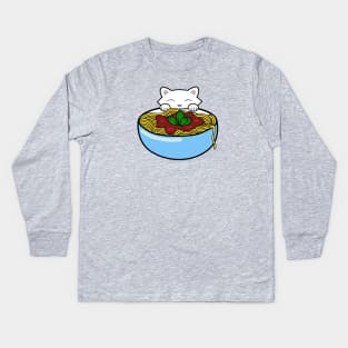 Cute cat eating spaghetti Kids Long Sleeve T-Shirt